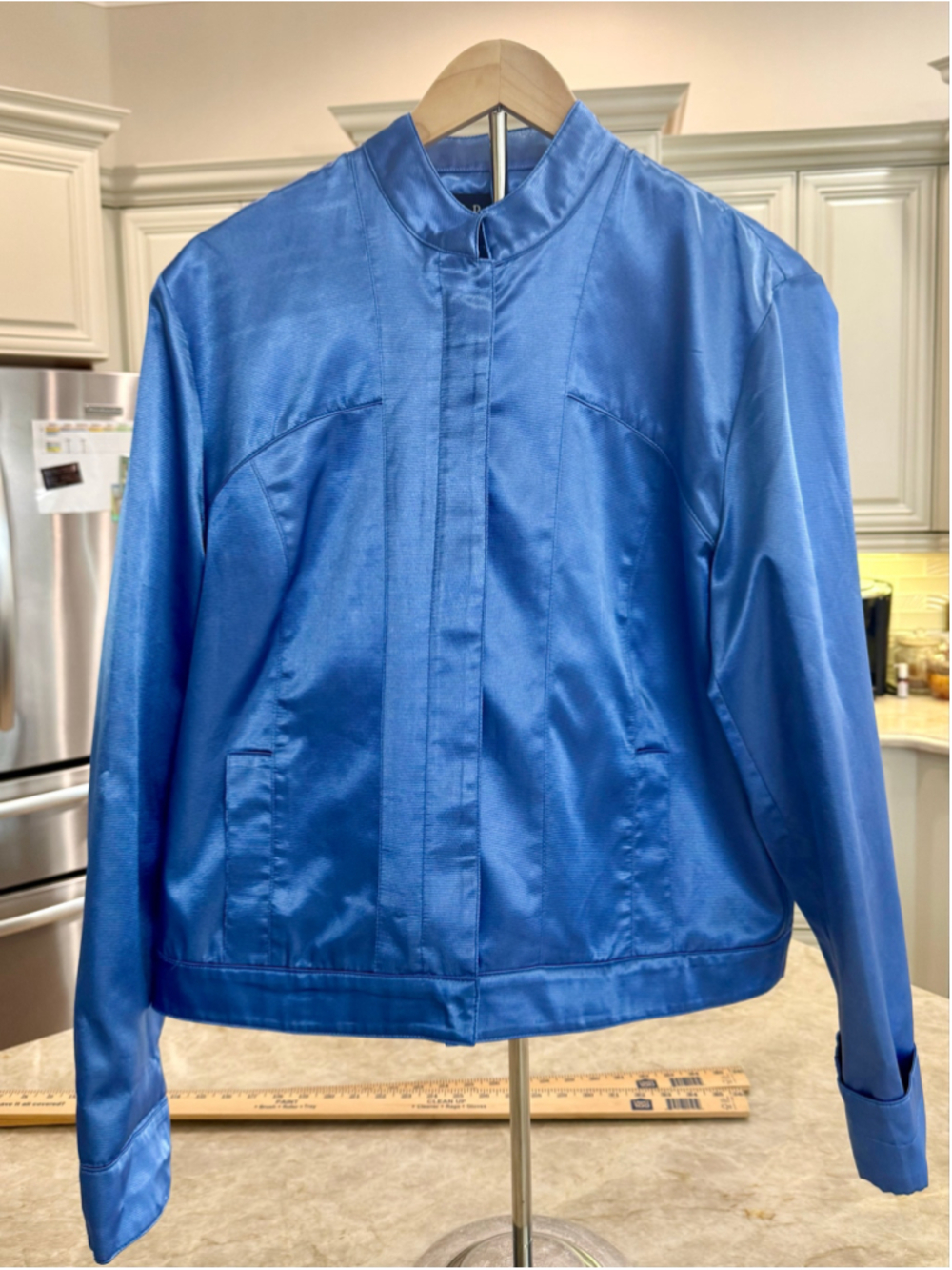 J. Peterman Periwinkle Blue purple Satin Jacket, Size 12, Polka Dot Lining